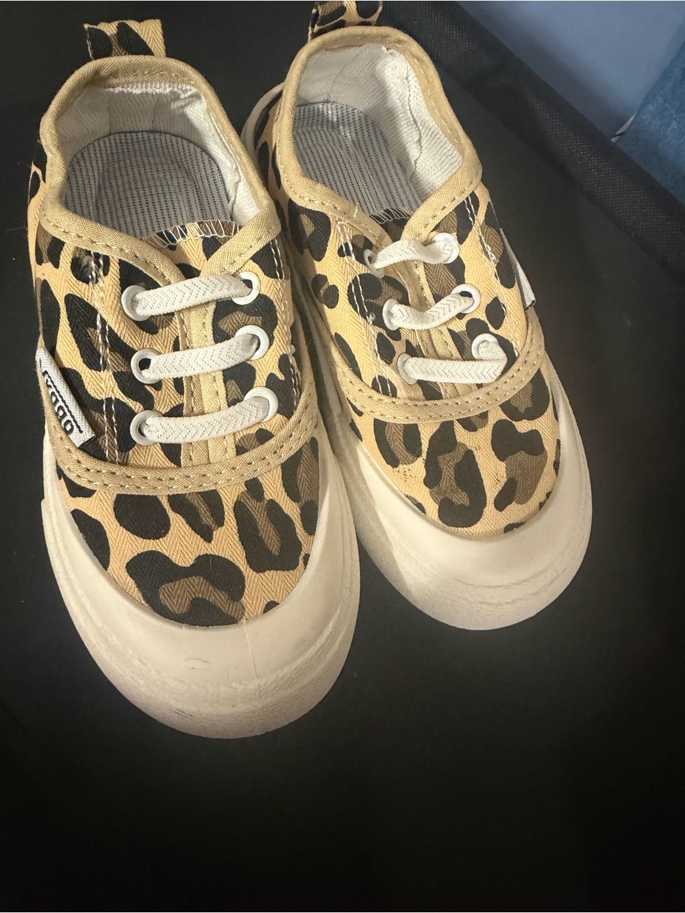 Leopard Print Canvas Kids Sneakers - Tan/Black